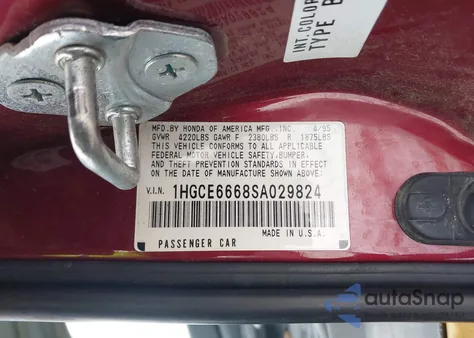 1995 Honda Accord Ex z USA, uszkodzony, nr VIN 1HGCE6668SA029824